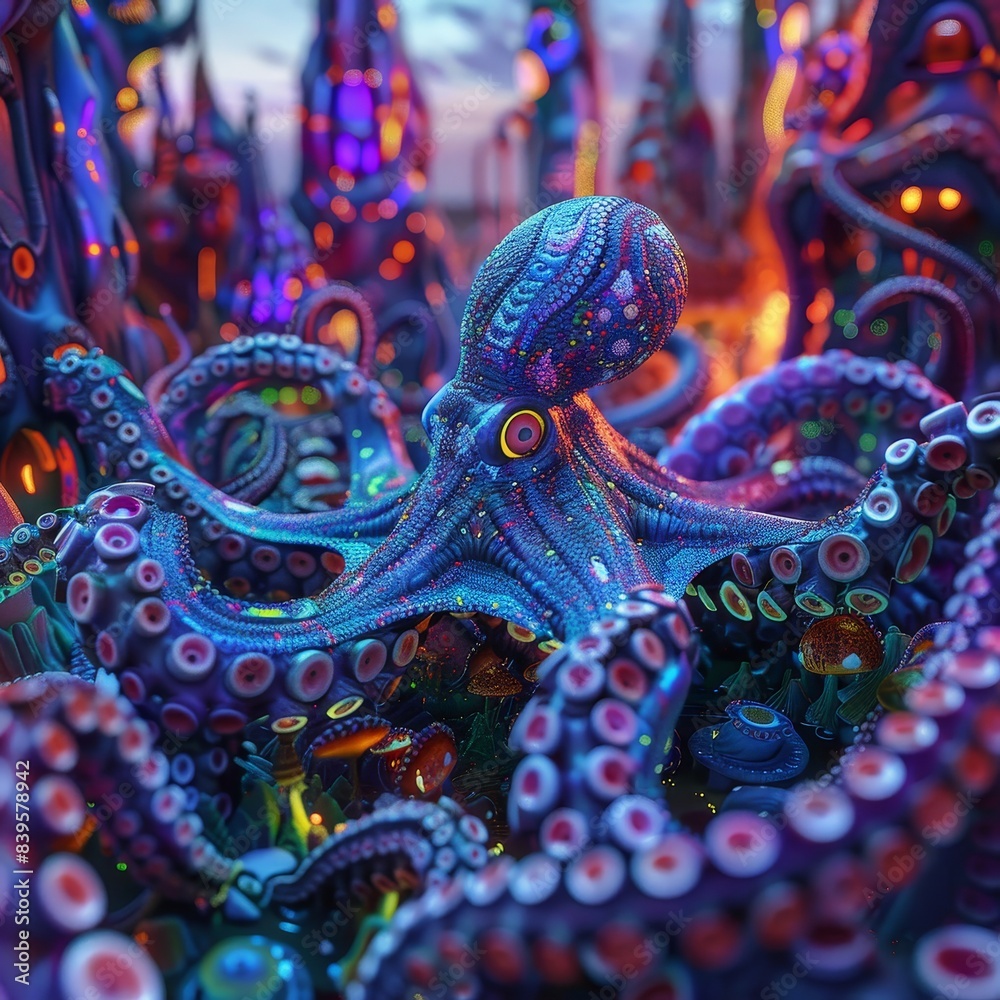 Obraz premium A Vibrant Blue Octopus Among Colorful Coral Reefs 