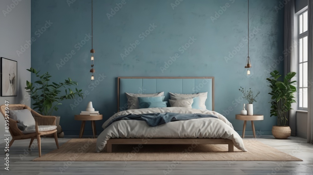 Modern Blue Living Room Interior Design. Interior of light living room ...