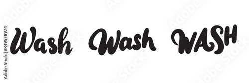 Collection of word Wash text lettering. Hand drawn vector art.