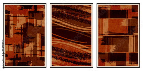 Set of 3 Abstract illustration in vintage style. For use in graphics, for wall decor. .