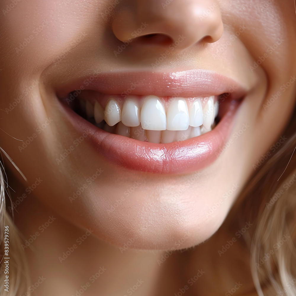 Healthy shiny white teeth in a smiling female mouth. Healthy shiny white teeth in a smiling female mouth.