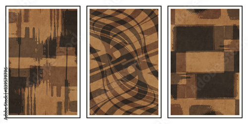 Set of 3 Abstract illustration in vintage style. For use in graphics, for wall decor. .