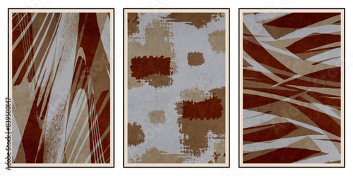 Set of 3 Abstract illustration in vintage style. For use in graphics, for wall decor. .