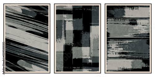 Set of 3 Abstract illustration in vintage style. For use in graphics, for wall decor. .