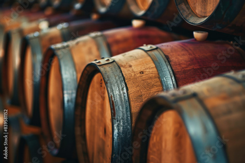Wallpaper Mural Barrels Aging in Dim Cellar, Harvest time, a stage in the wine-making process, les vendanges, grape harvesting, a seasonal job. Torontodigital.ca