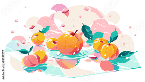 Vibrant Digital Artwork of Refreshing Peaches in Water with Splashes
