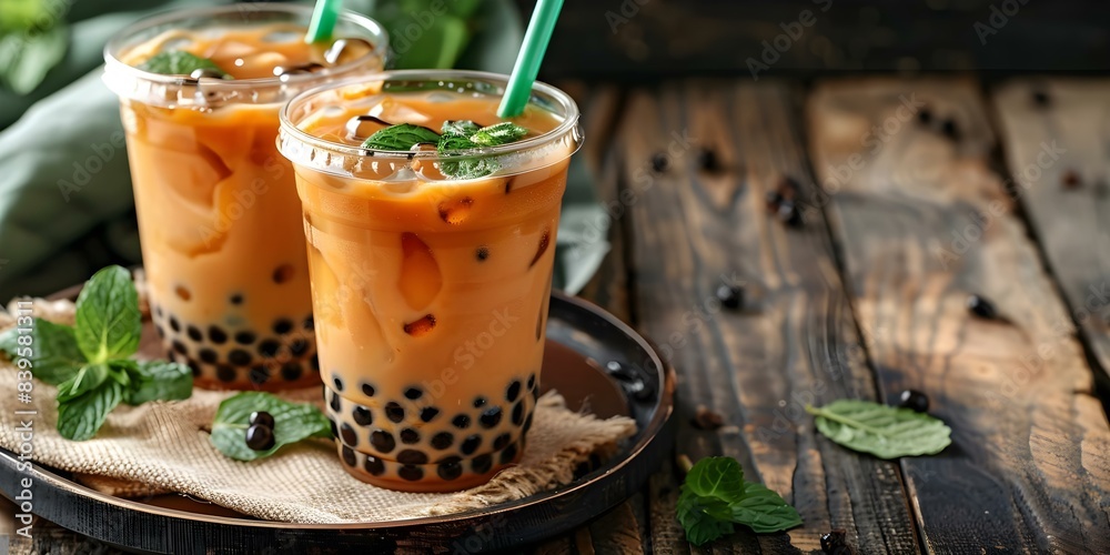 Meet Tea Brown Sugar Bubble Milk Tea with Black Tapioca Pearls and Green Straw ...