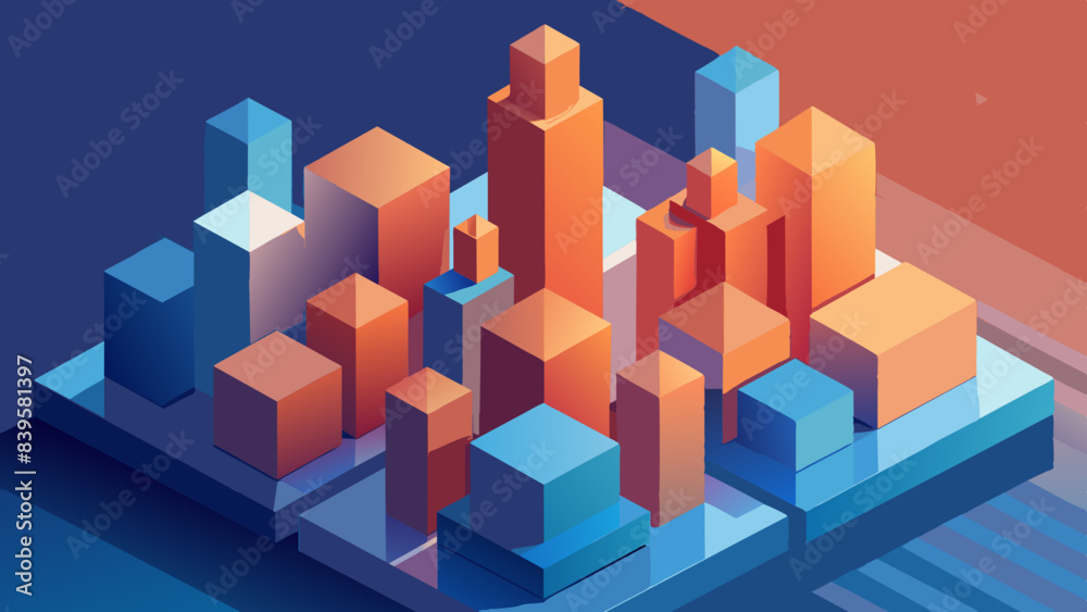 Fototapeta premium Vibrant 3D Isometric Cityscape at Dusk