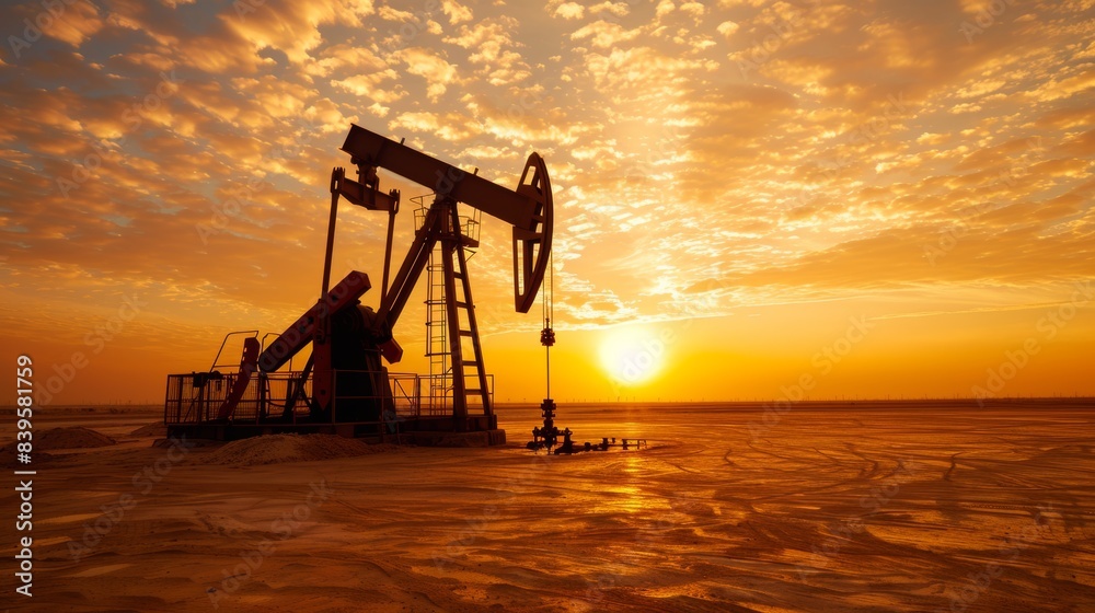 Sunset silhouette of an oil pump in the desert Sunset silhouette of an oil pump in the desert