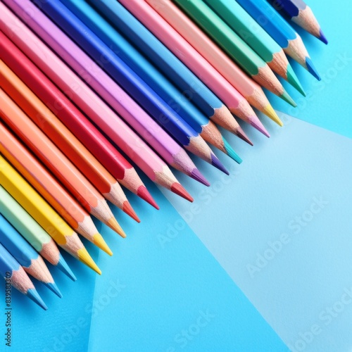 Many colorful pastel pencils on color background, drawing supplies banner, children paint, drawing school