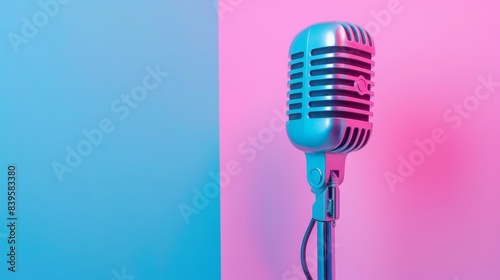 Vibrant retro microphone on dual-tone background
