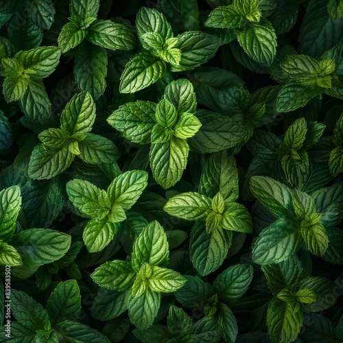 Many fresh peppermint leaves texture background, fragrant spices pattern, Mentha piperita mockup