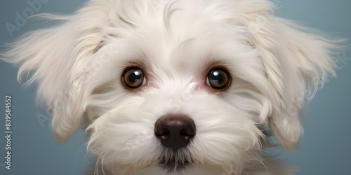 Studio portrait of a cute maltipoo puppy, a mix of Maltese and Poodle. Concept Pets Photography, Maltipoo Puppy, Studio Portraits, Cute Animals, Dog Breeds photo