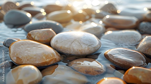 Smooth river stones polished by the water, abstract background