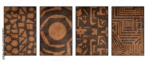 Set of 4 Abstract illustration in vintage style. For use in graphics, for wall decor. .