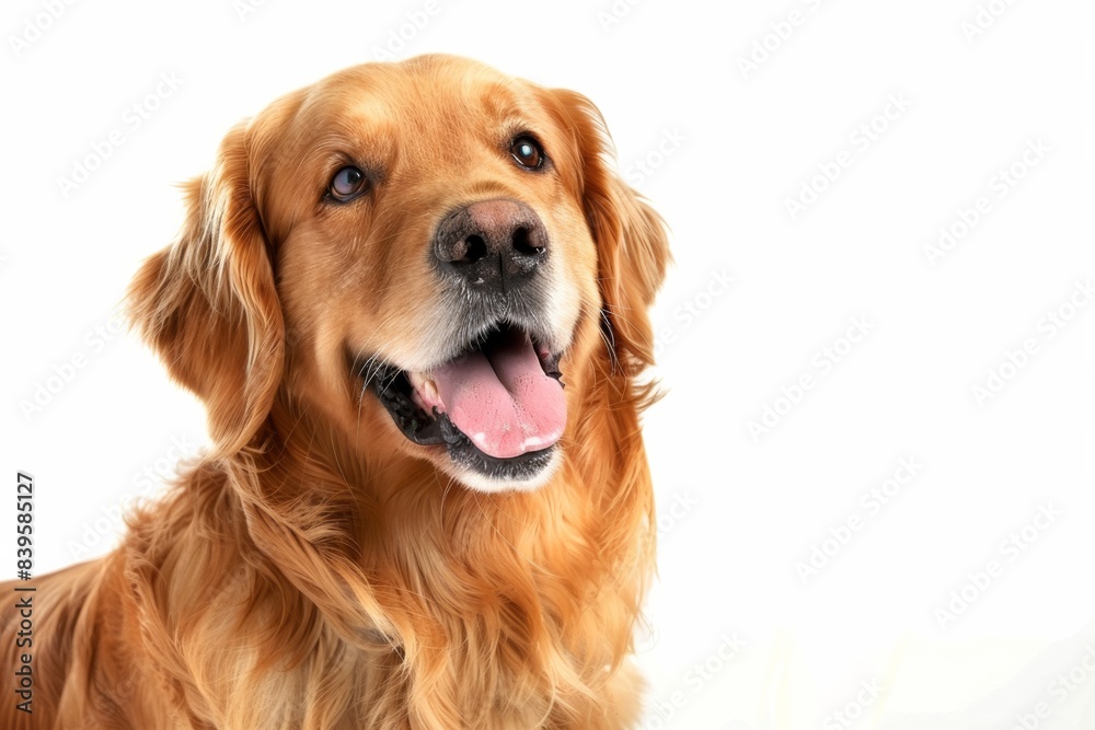 adorable golden retriever dog smiling isolated on white copy space right adorable golden retriever dog smiling isolated on white copy space right