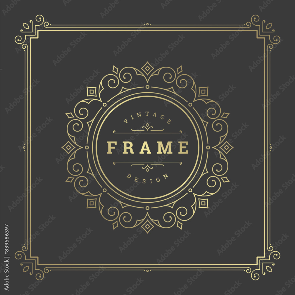 Obraz premium Vintage flourishes ornament swirls lines frame template vector illustration.