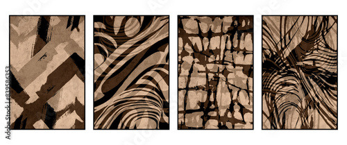Set of 4 Abstract illustration in vintage style. For use in graphics, for wall decor. .