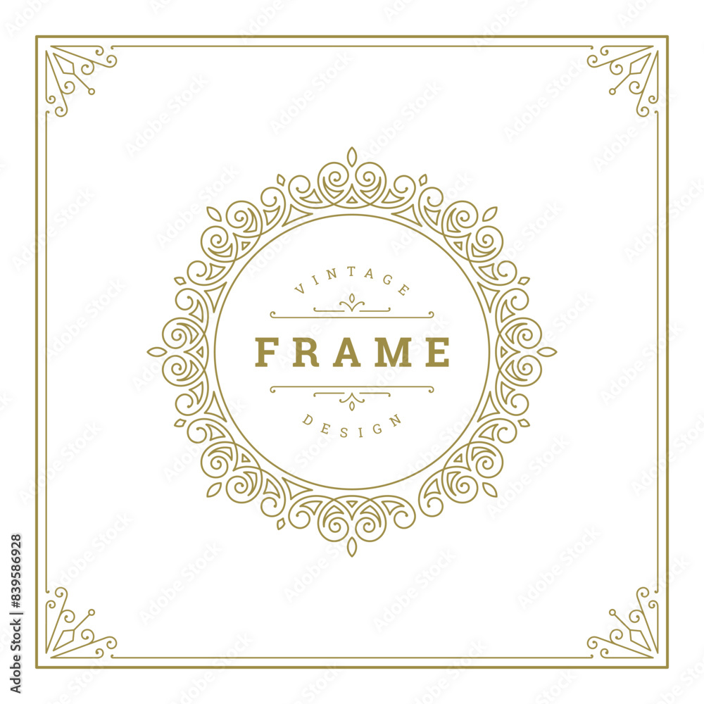 Naklejka premium Vintage flourishes ornament swirls lines frame template vector illustration.