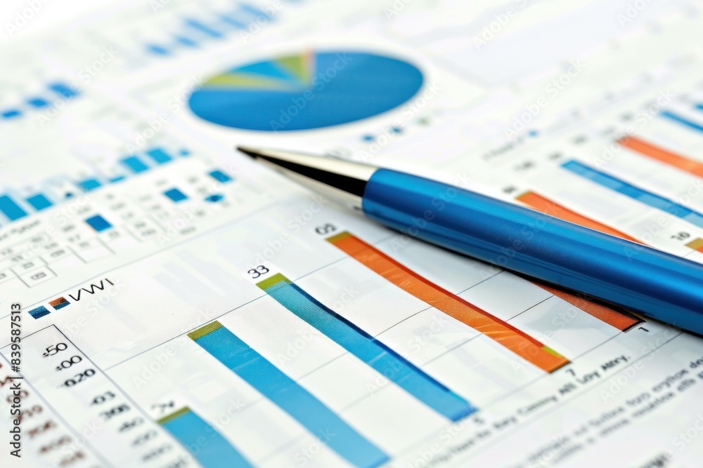 Close-up of colorful data charts and pen Close-up of colorful data charts and pen