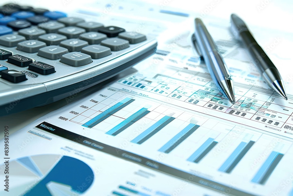 Blue toned financial documents with calculator Blue toned financial documents with calculator