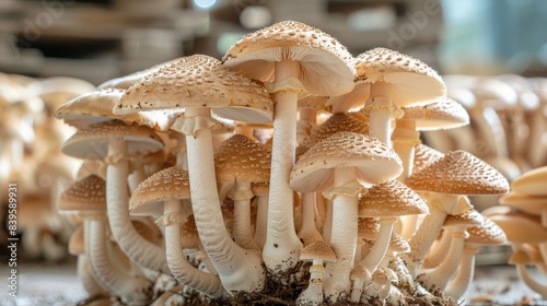 Light brown mushroom with white gills underneath. photo