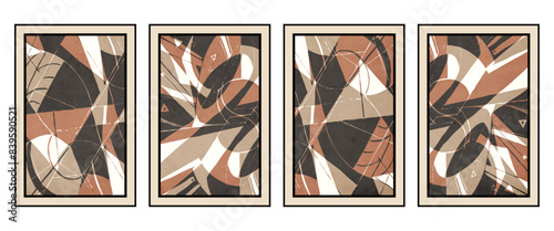 Set of 4 Abstract illustration in vintage style. For use in graphics, for wall decor. .