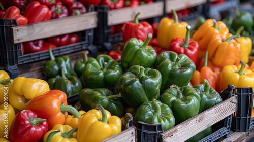 The photo shows a variety of bell peppers in different colors  including red  yellow  orange  and green