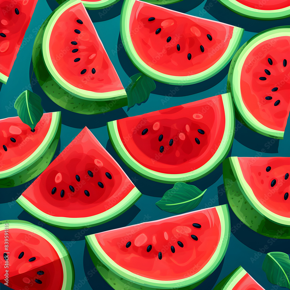 Seamless pattern of watermelon on green background Seamless pattern of watermelon on green background