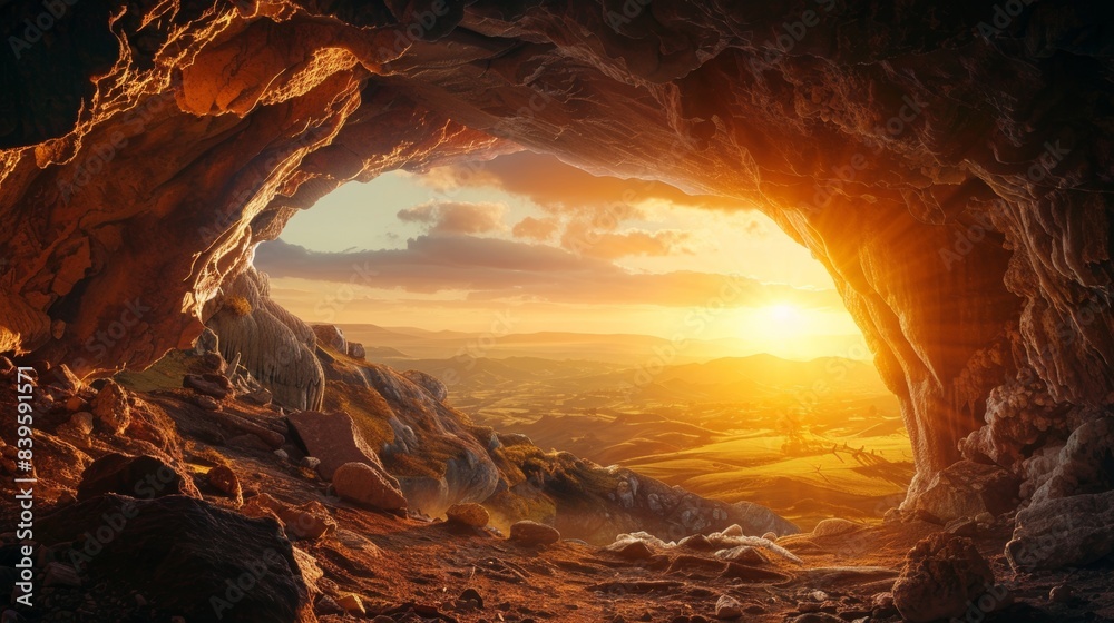 Fototapeta premium Photo of the cave taken from the inside.