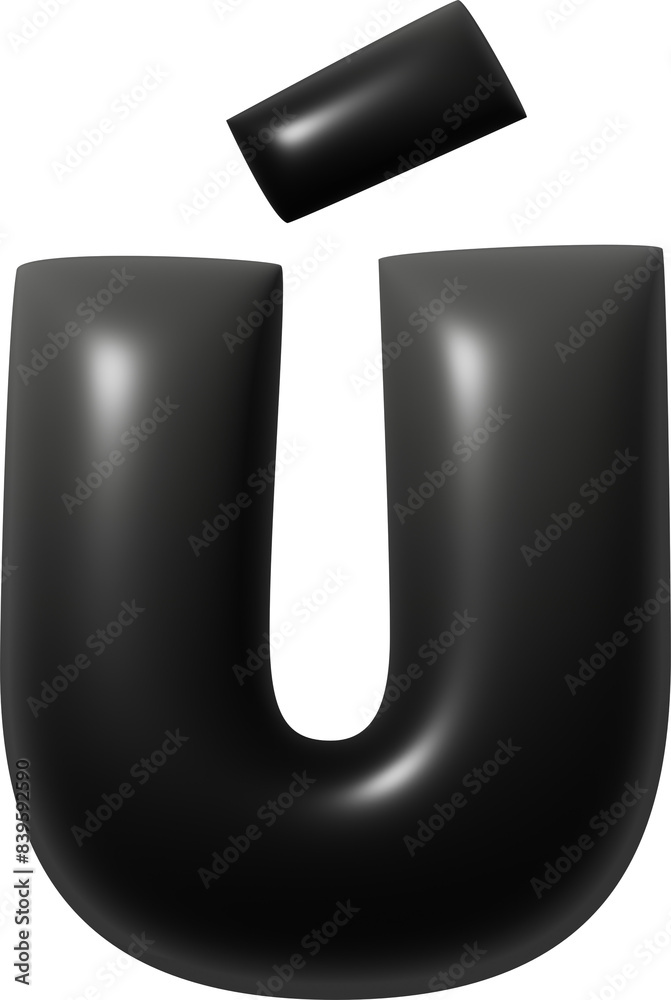 3D Black alphabet. Letter Ú 3D Black alphabet. Letter Ú