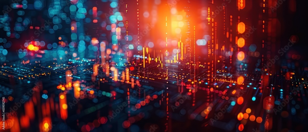 Neon light beams on data-driven motherboard Neon light beams on data-driven motherboard