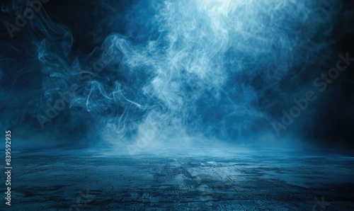 Dark Room with Blue Smoke and Spotlight  Abstract Background