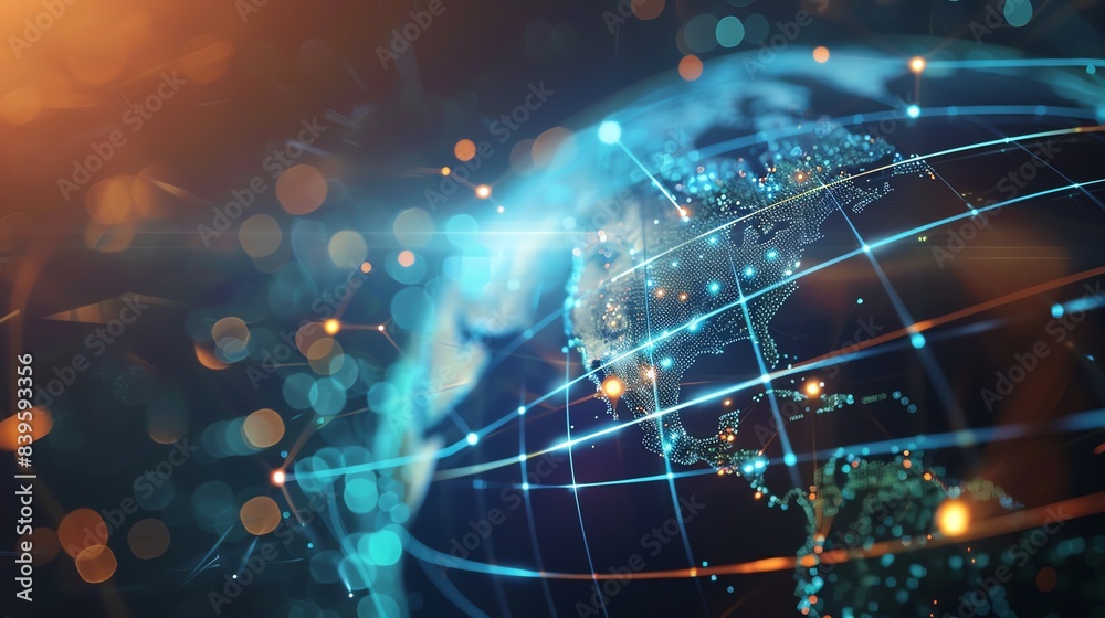 A digital rendering of an interconnected world, highlighting global networks and communication in a futuristic design. A digital rendering of an interconnected world, highlighting global networks and communication in a futuristic design.
