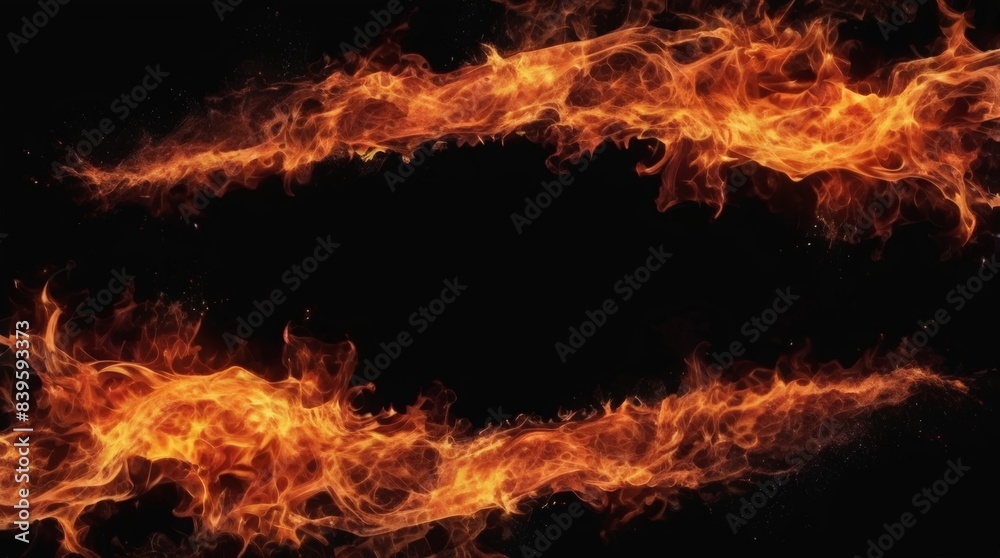 Fire flames on black background. Detail of fire sparks isolated on black background. Fire background Fire flames on black background. Detail of fire sparks isolated on black background. Fire background