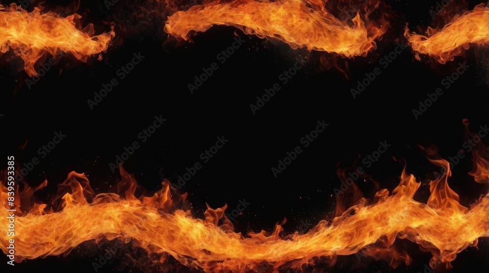 Fire flames on black background. Detail of fire sparks isolated on black background. Fire background Fire flames on black background. Detail of fire sparks isolated on black background. Fire background