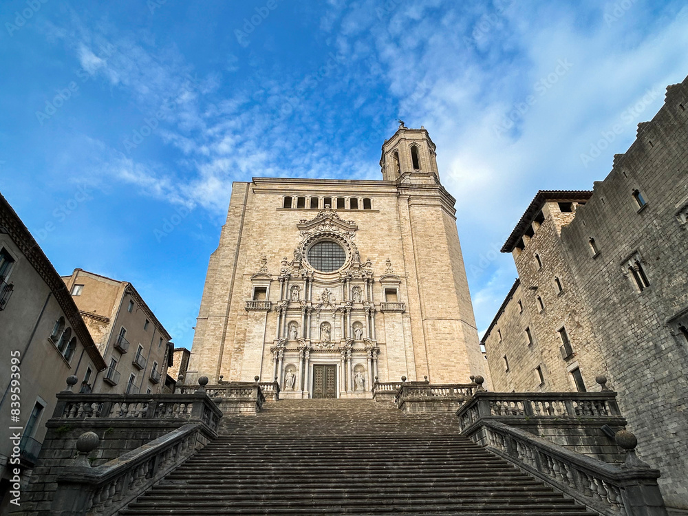 View of the cathedral on a summer day. Girona. Spain.