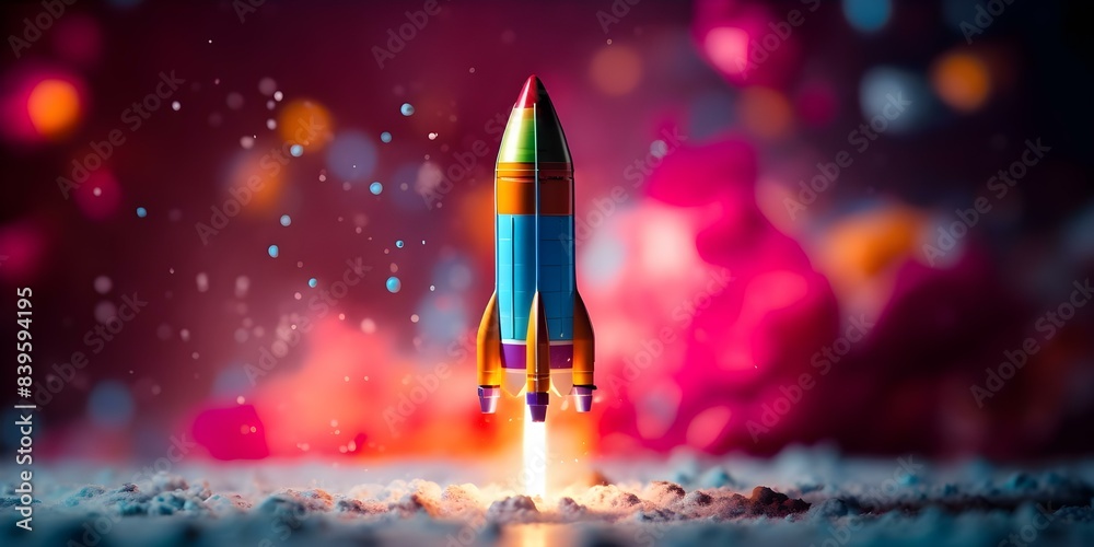 Leading with Success A Paper Rocket Soaring on a Colorful Background. Concept Success Stories, Paper Rocket, Colorful Background, Achievement, Growth Leading with Success A Paper Rocket Soaring on a Colorful Background. Concept Success Stories, Paper Rocket, Colorful Background, Achievement, Growth