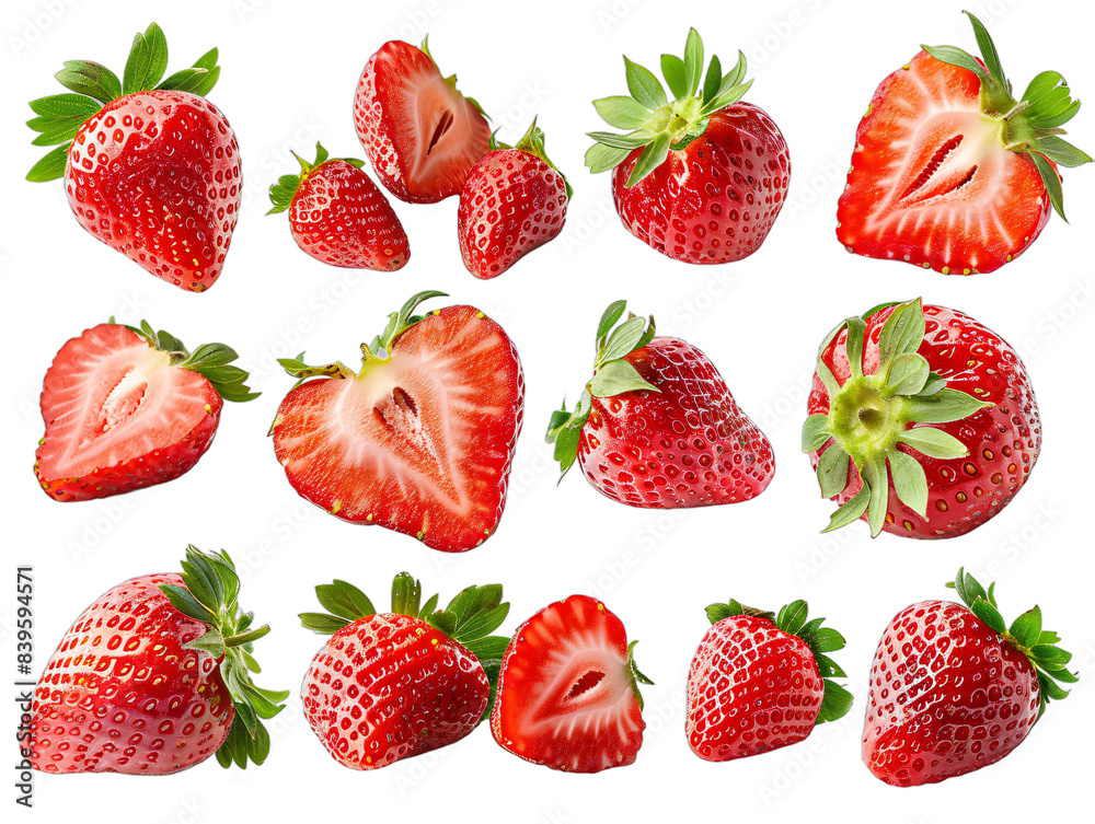 Close-up strawberries leaves black background Close-up strawberries leaves black background