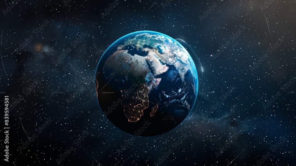 Fototapeta premium Earth with glowing network lines and nodes representing global communication and data exchange. Ideal for technology and digital transformation themes