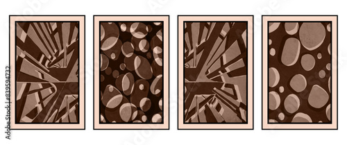 Set of 4 Abstract illustration in vintage style. For use in graphics, for wall decor. .
