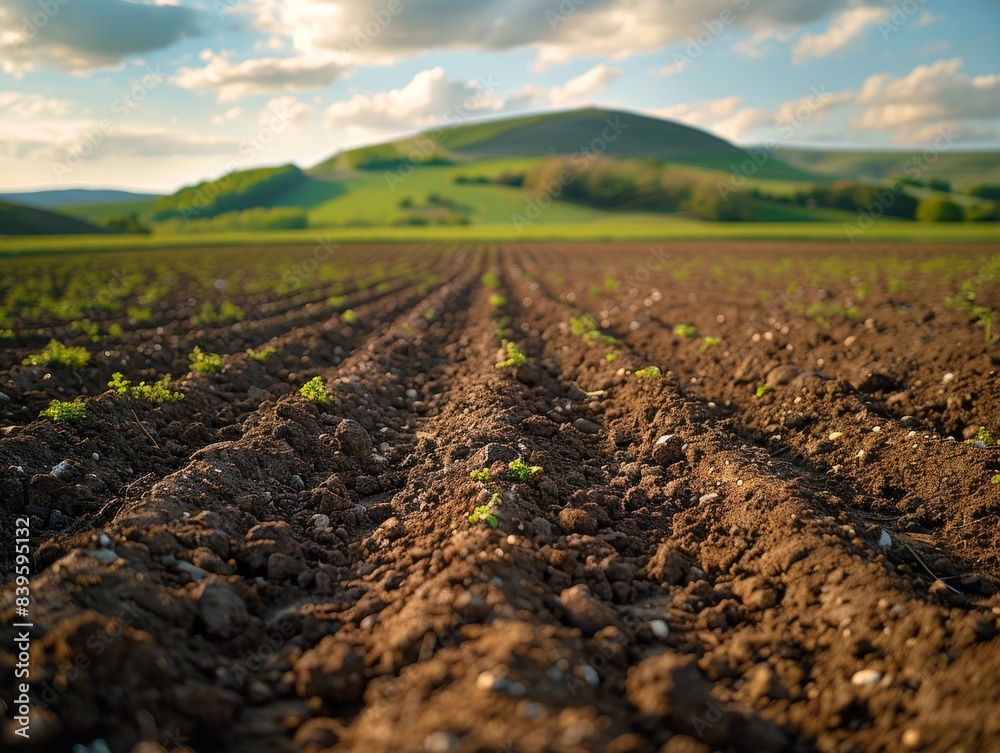 Vibrant Harvest: Close-Up of Freshly Plowed Earth in a Farm Field with Double Exposure Silhouette, Rich Colors and Copy Space Vibrant Harvest: Close-Up of Freshly Plowed Earth in a Farm Field with Double Exposure Silhouette, Rich Colors and Copy Space