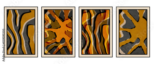 Set of 4 Abstract illustration in vintage style. For use in graphics, for wall decor. .
