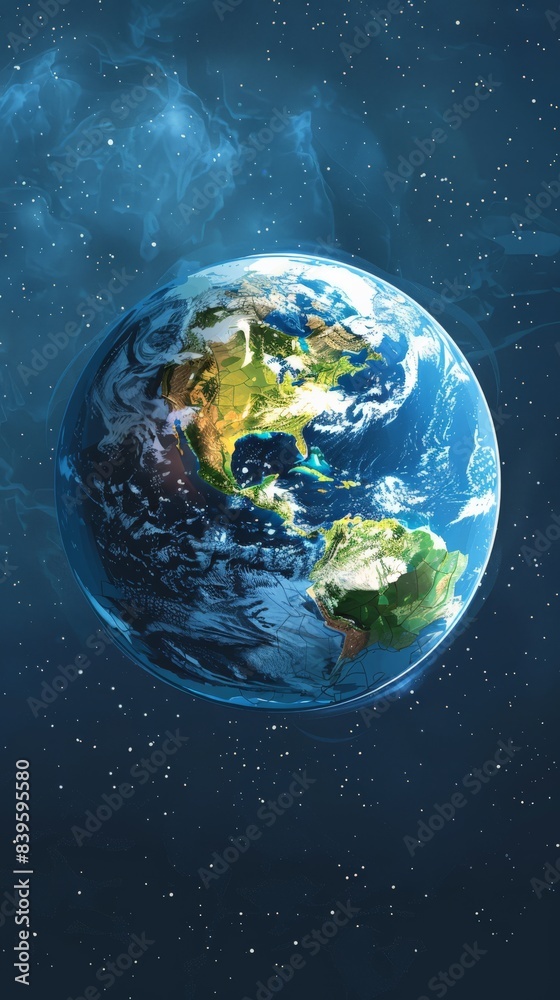 Fototapeta premium Illustration of planet Earth against a star-filled background. Concept of global unity and environmental awareness