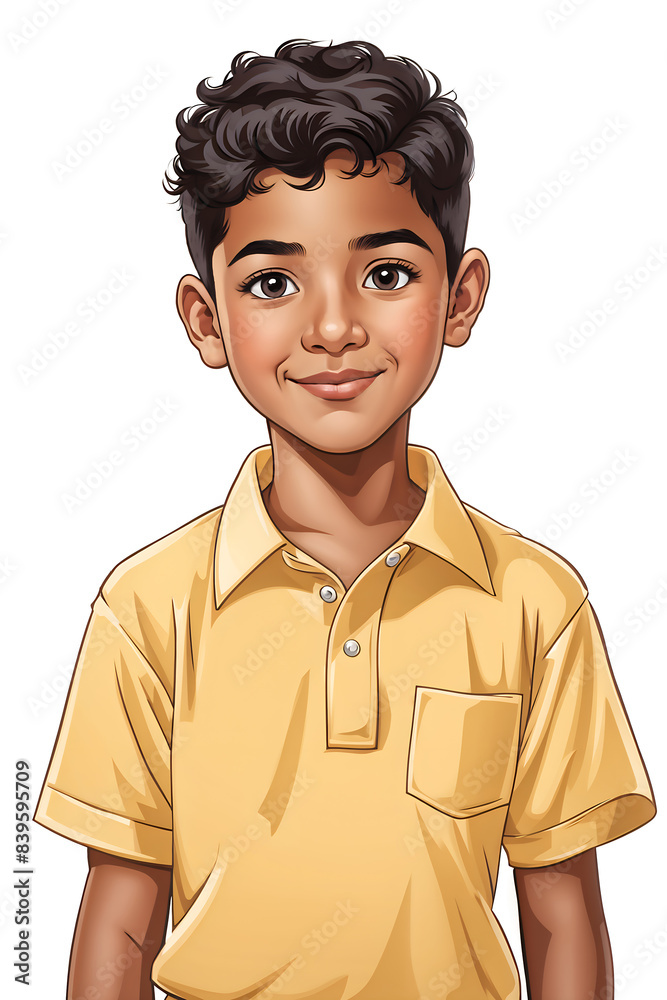 Illustrated portrait of a Latino boy half smiling. Illustrated portrait of a Latino boy half smiling.
