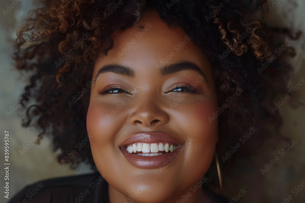Smiling Woman With Curly Hair. Generative by AI Smiling Woman With Curly Hair. Generative by AI