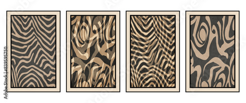 Set of 4 Abstract illustration in vintage style. For use in graphics, for wall decor. .