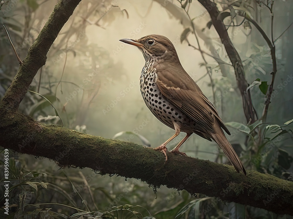photo of a thrush posing on a branch photo of a thrush posing on a branch