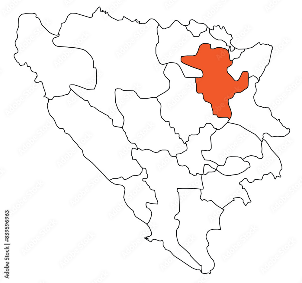 Obraz premium Outline of the map of the region of Bosnia and Herzegovina - Tuzla County