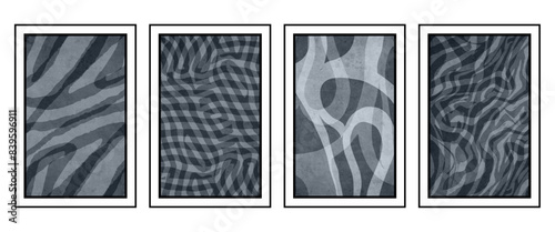 Set of 4 Abstract illustration in vintage style. For use in graphics, for wall decor. .